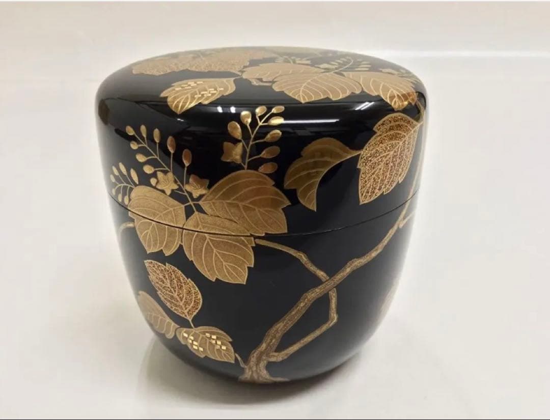 茶道具 古物品 大棗 桐の絵 内梨地 鉄五郎 木箱入