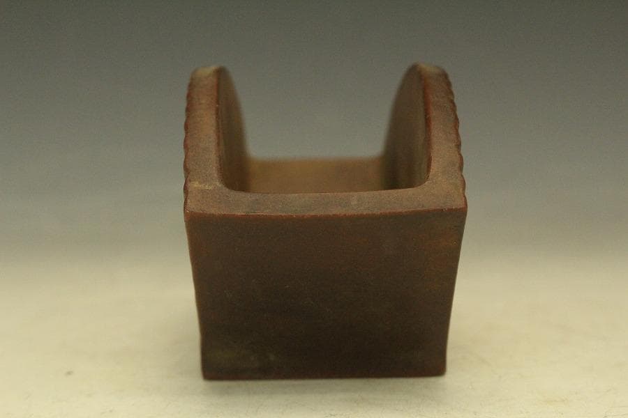 中国美術 朱泥 扇形 花盆 鐡画軒 在印 植木鉢(HA514)