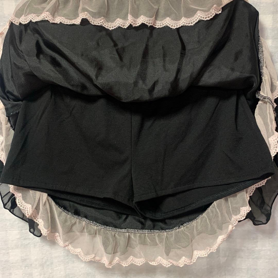 TRALALA 希少 ドット柄 リボン ブラックシフォンピンクレーススカパン