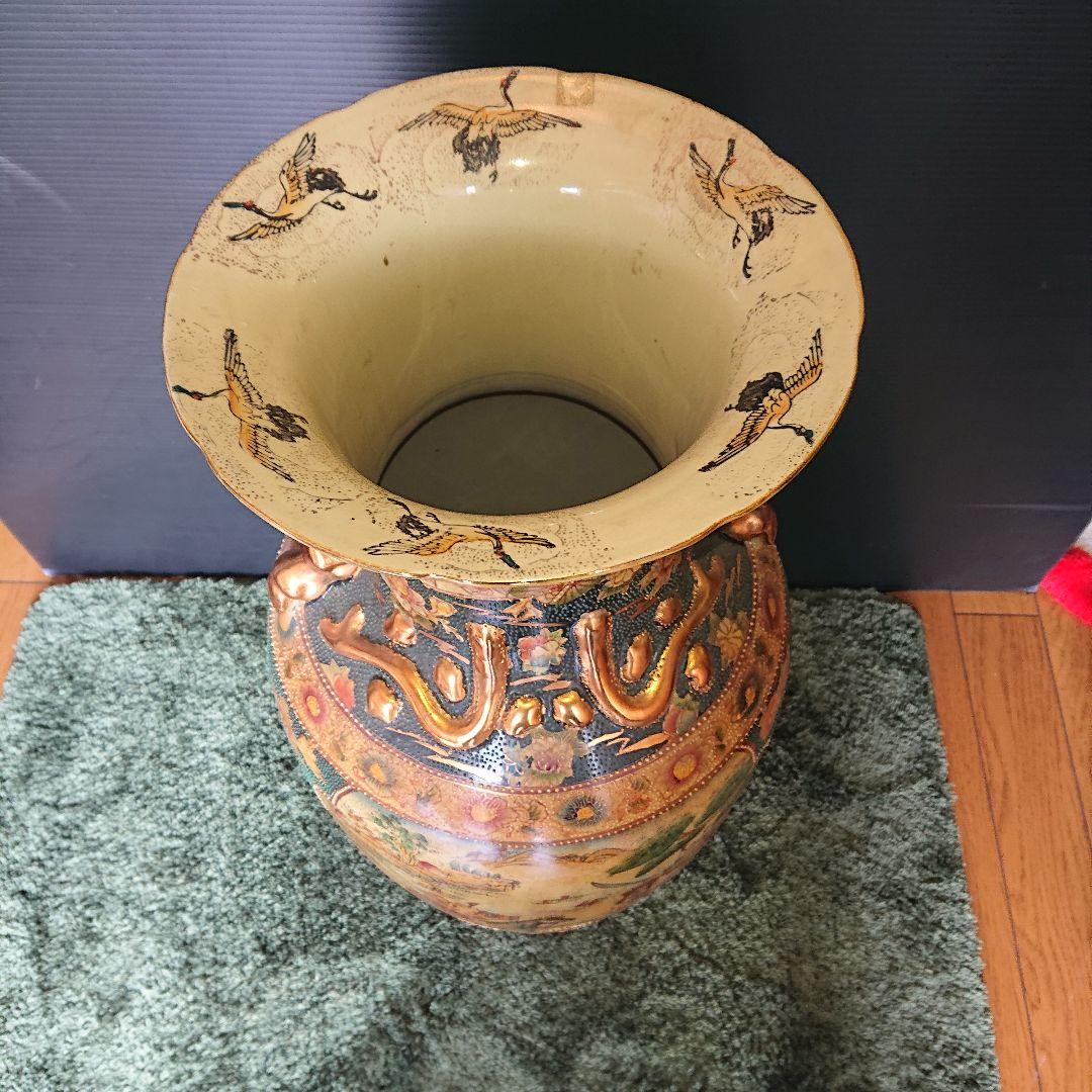 時代物、薩摩、金欄手群鶴地紋花鳥金壺