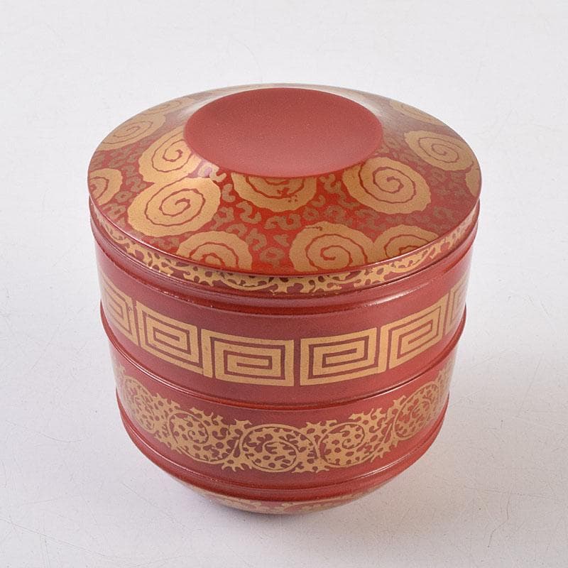 専用　茶道具　塗師中村宗哲作　朱唐草如心好　寸切茶器即中斎極め箱　M　R9252