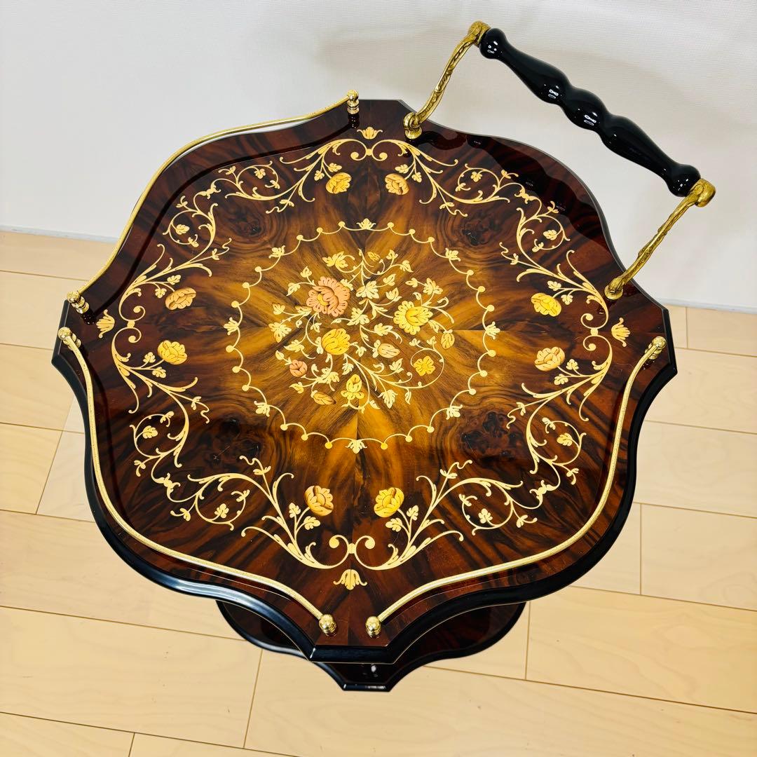 イタリア製 ティーワゴン 象嵌細工 アンティークワゴン キッチンワゴン　送料込