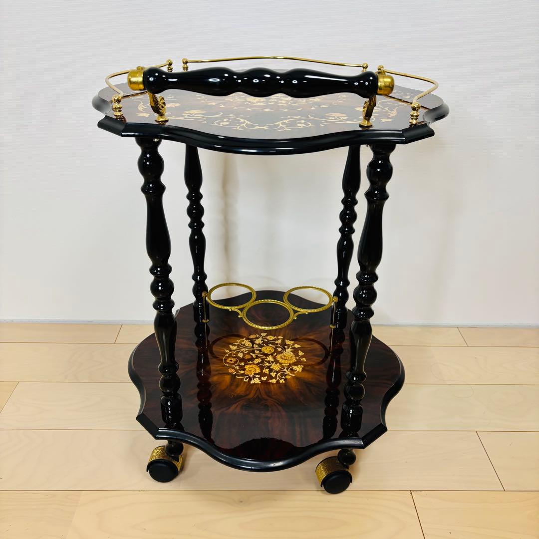 イタリア製 ティーワゴン 象嵌細工 アンティークワゴン キッチンワゴン　送料込