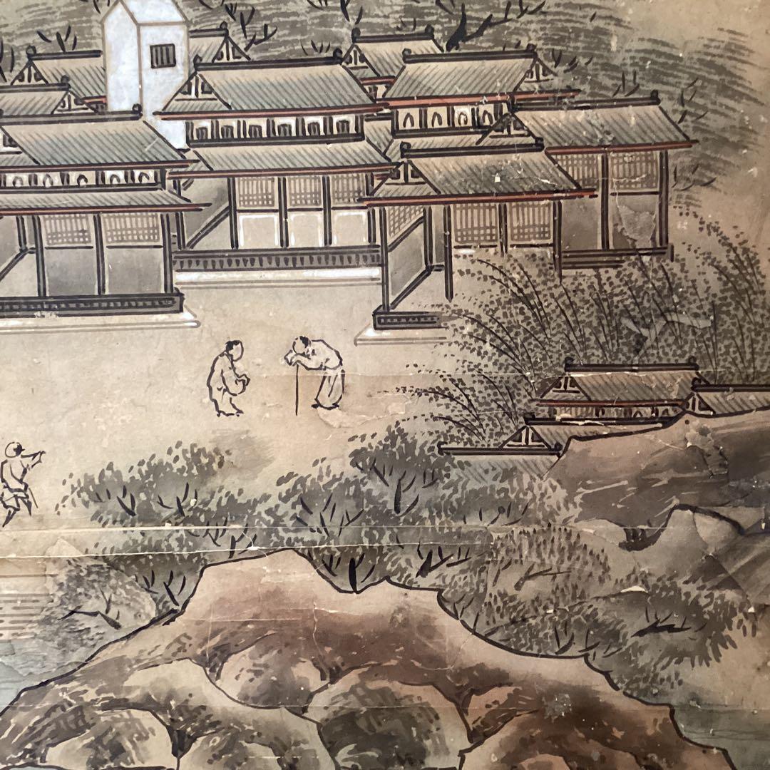 古画狩野派　紙本　楼閣山水図　59.5.5日 認定番号5014 合箱