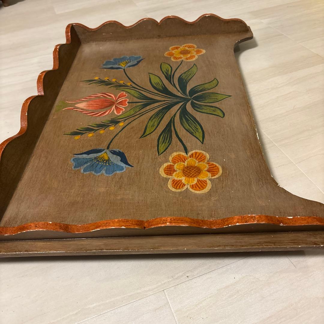 フランス　蚤の市　ヴィンテージ 花柄 木製 ベッドテーブル ハンドペイント