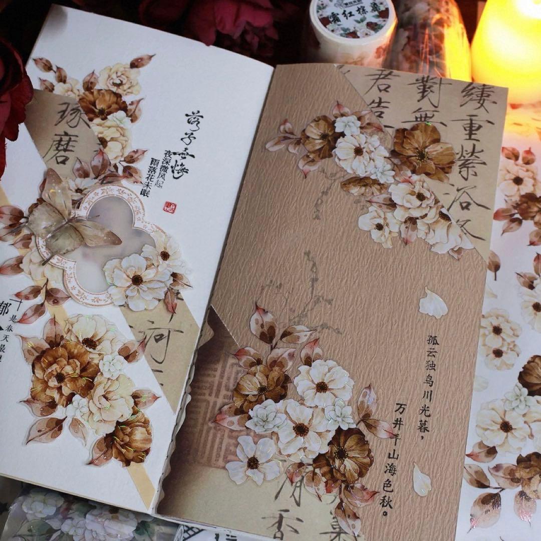 贝壳光 霜红棕染 ダイカット加工 6cm×4m 海外マスキングテープ