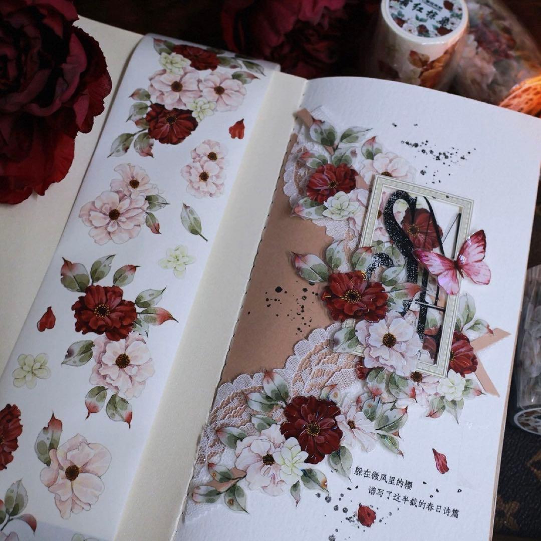 贝壳光 霜红棕染 ダイカット加工 6cm×4m 海外マスキングテープ