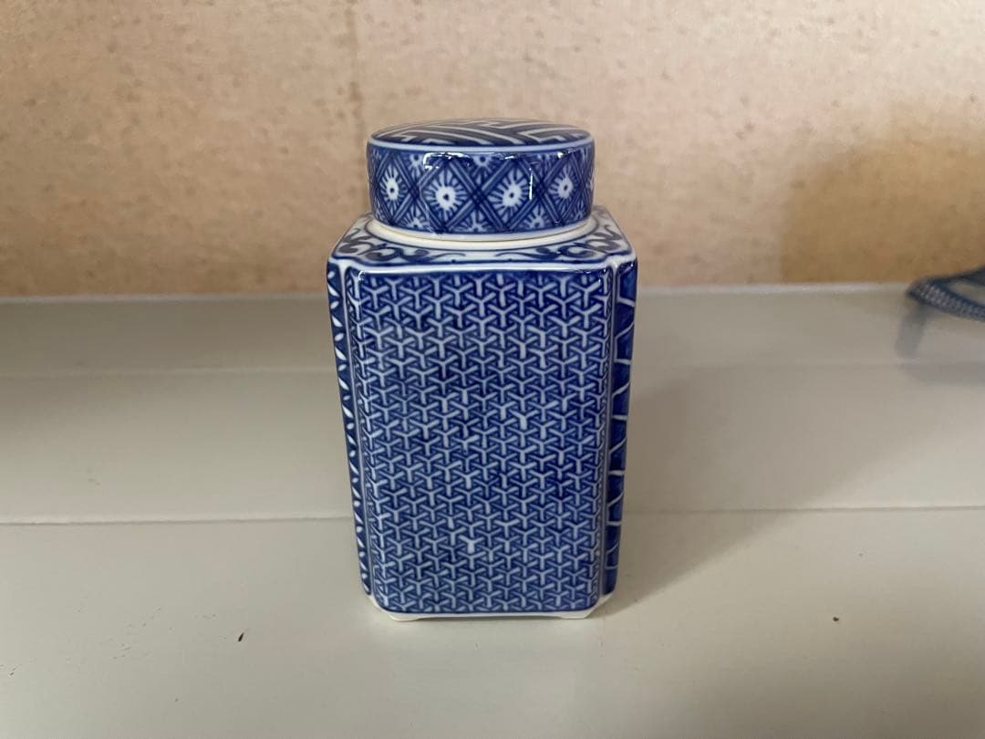 平安清昌 茶入れ 染付祥瑞 角形/京焼/加藤清昌