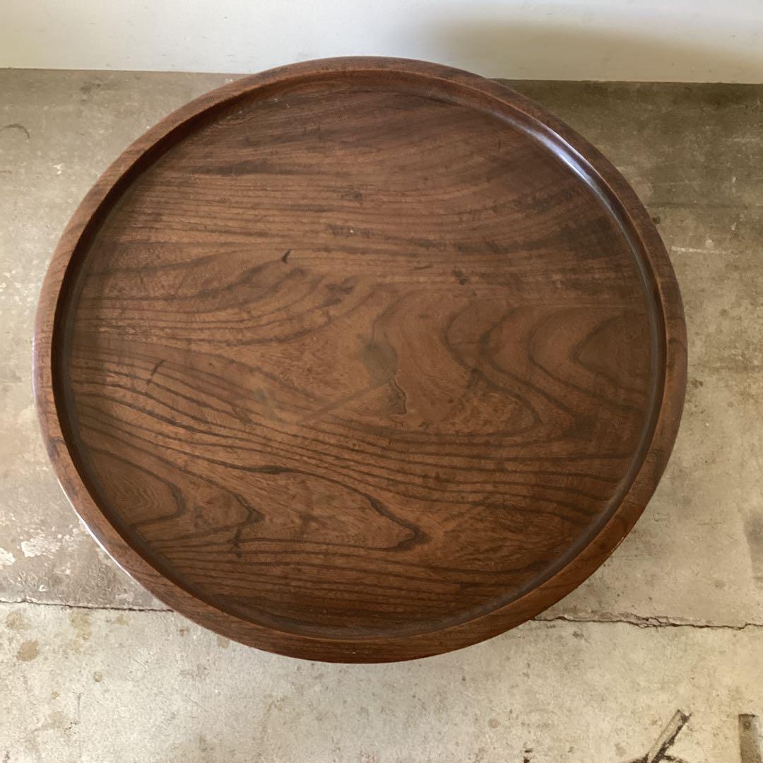 73㎝　天然木の丸い脚付き膳　円卓　座卓　ちゃぶ台　栗盆　時代物　当時物　古民家
