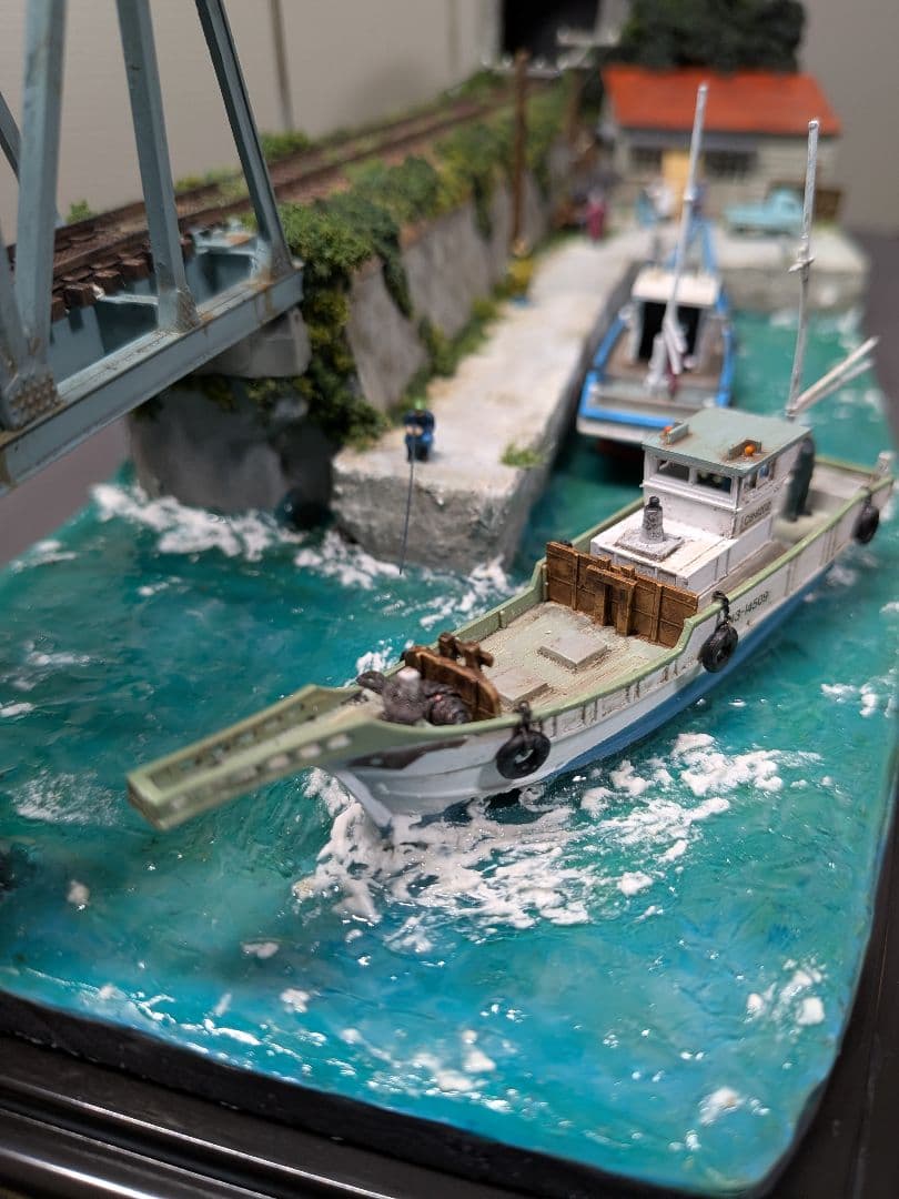 No.60鉄道Nゲージジオラマ車両、漁船、車他付き