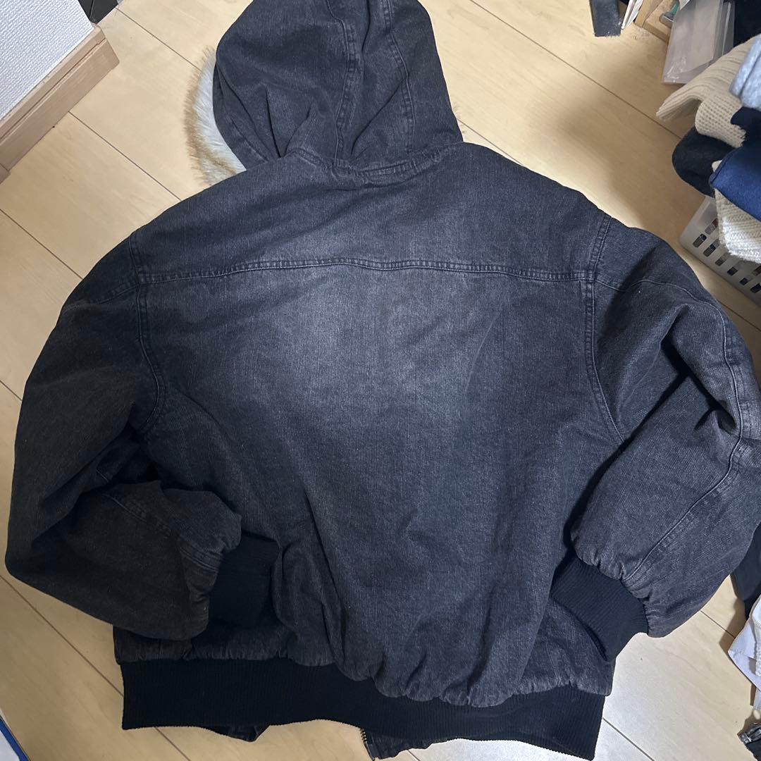 Perushu ヴィンテージライクデニムフードファーブルゾン　ブラック
