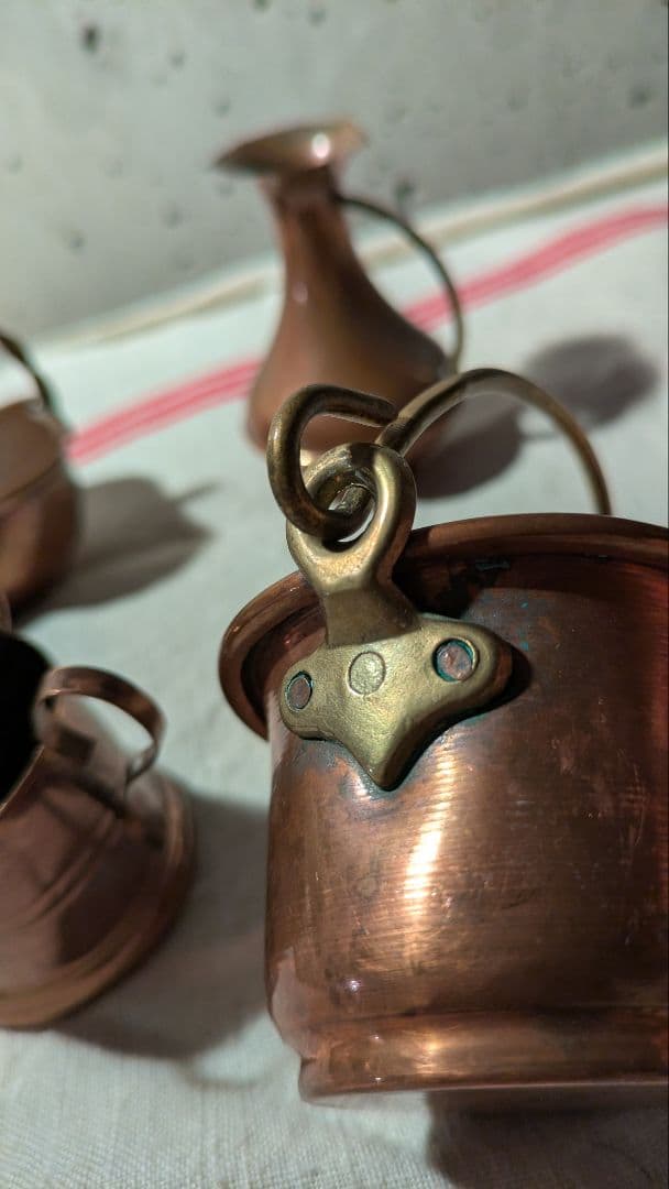 フランスアンティーク　ディネット 銅製ままごと ミニチュアキッチン道具 4個