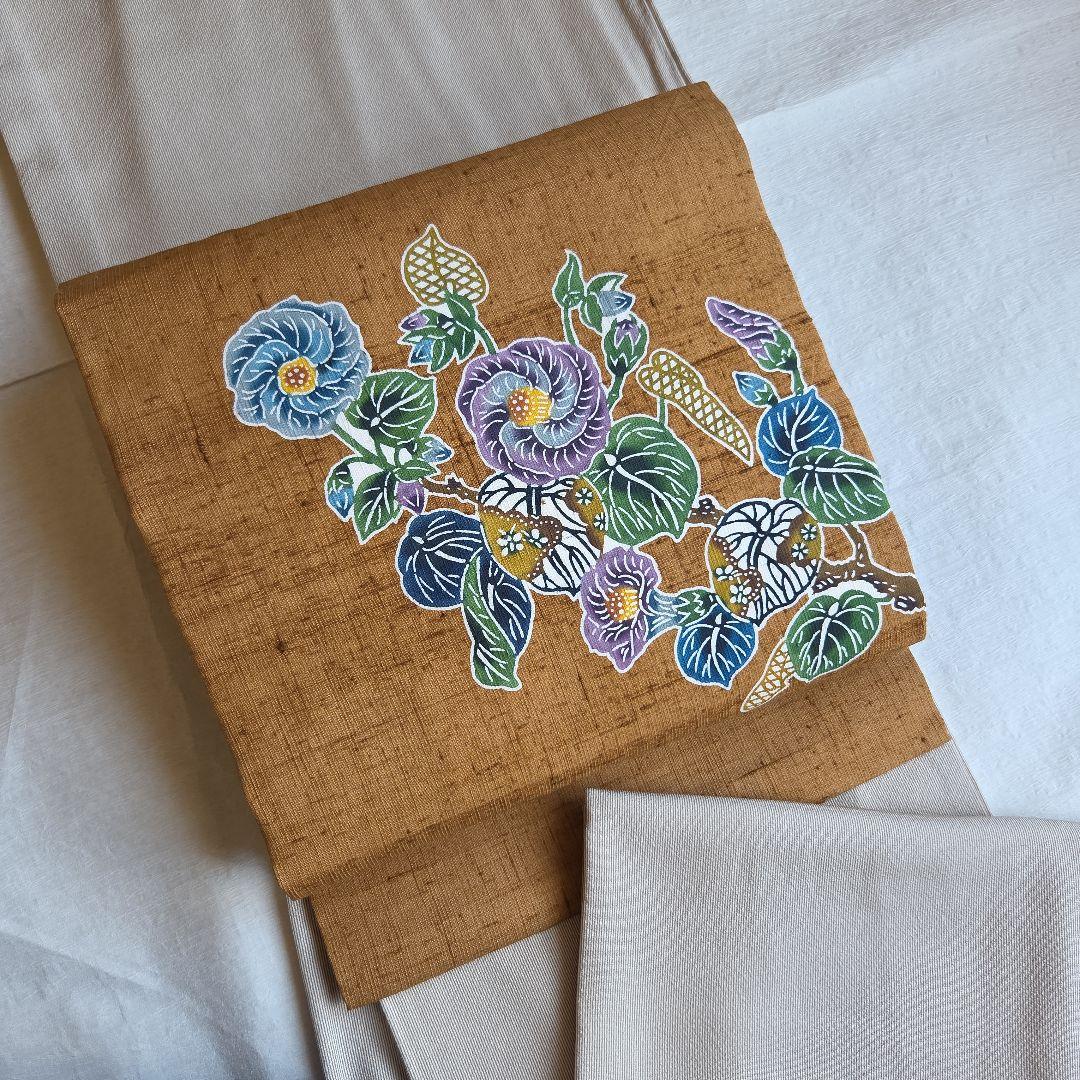 本場琉球紅型染　知念積元　紬名古屋帯