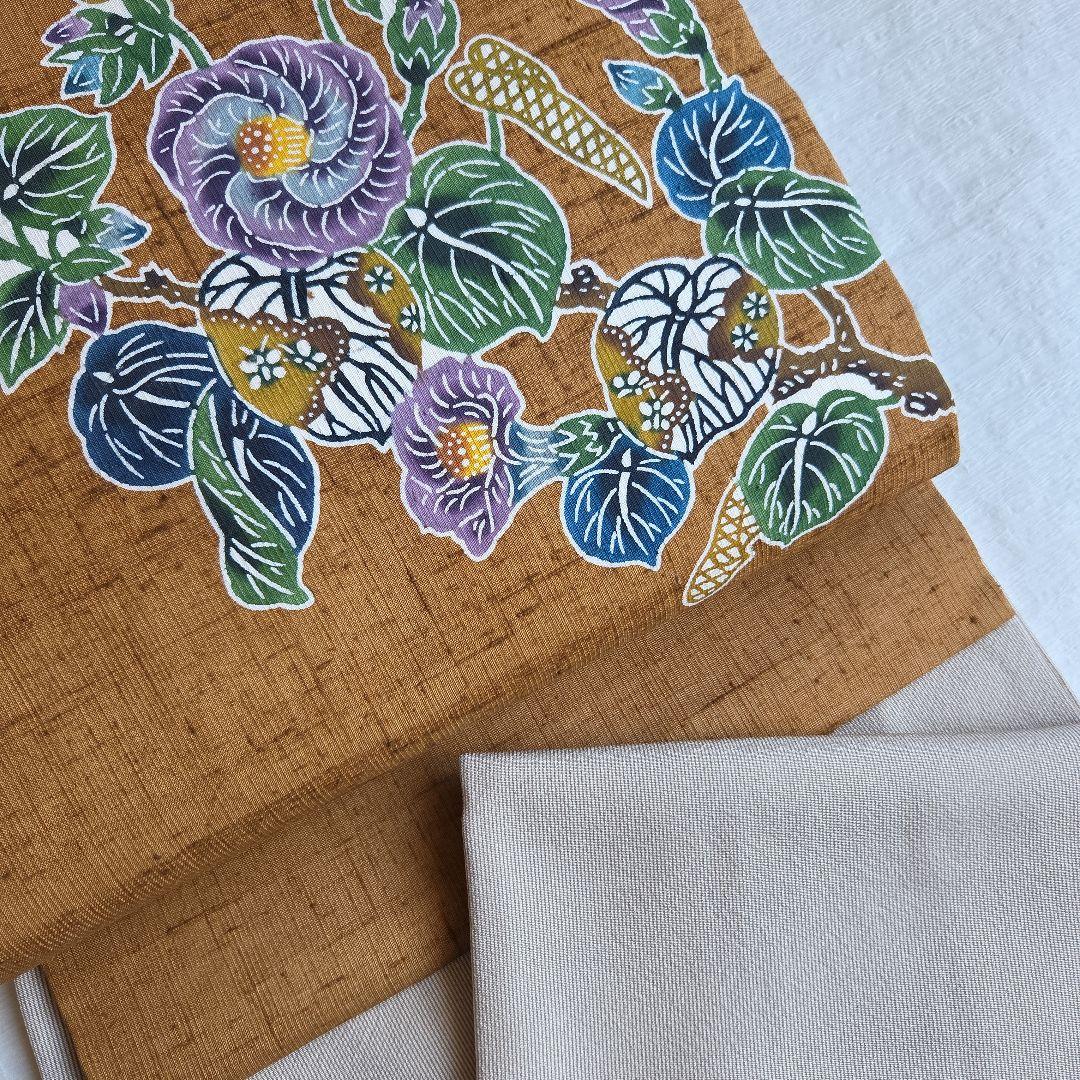 本場琉球紅型染　知念積元　紬名古屋帯