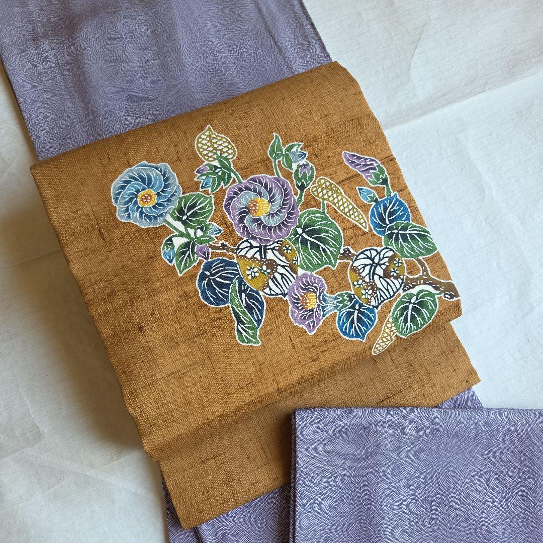 本場琉球紅型染　知念積元　紬名古屋帯