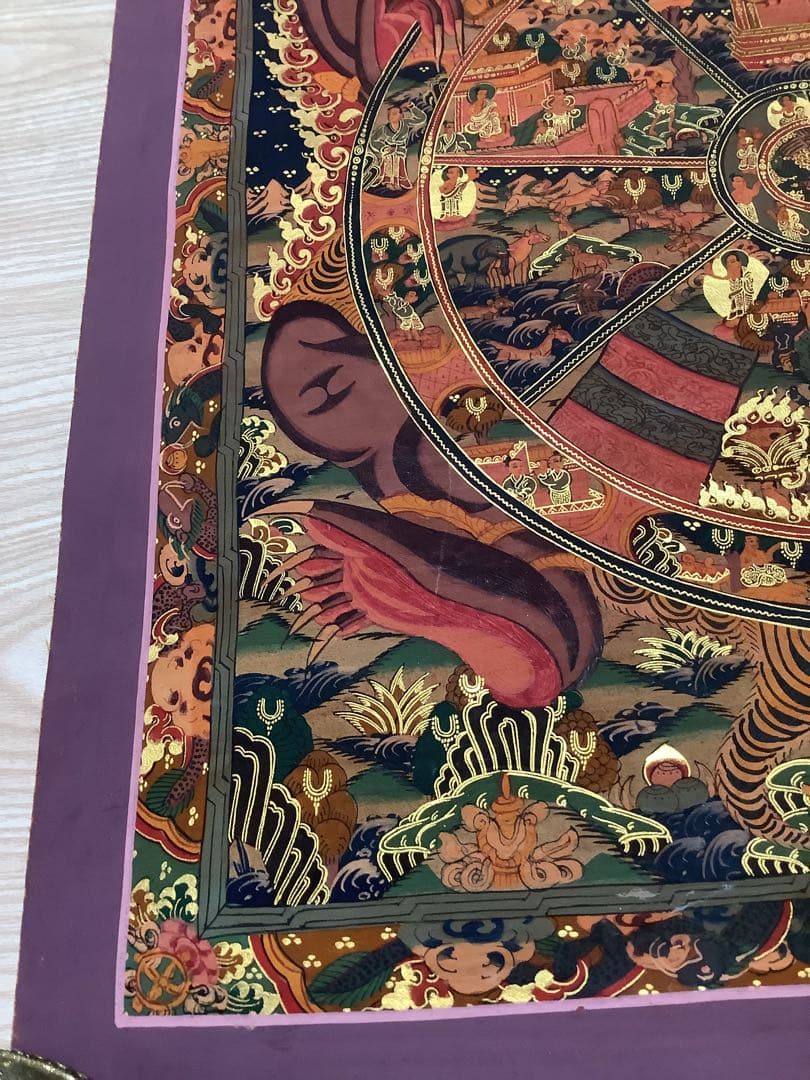 《 チベット密教　1点物 》 手描き　曼荼羅　タンカ　六道輪廻　仏教　密教