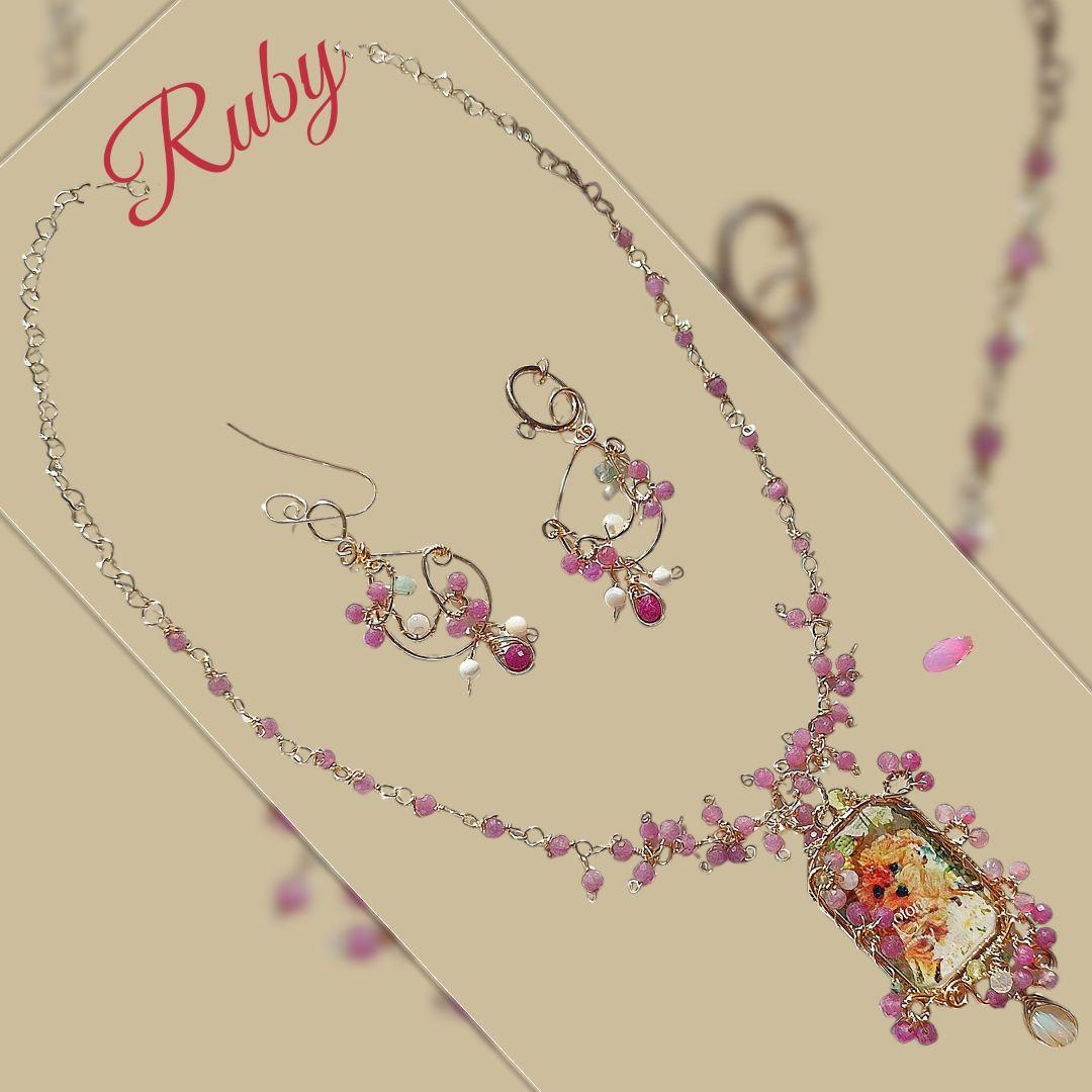 14kgf うちの子　写真ネームオーダー ルビー　プレシャスオパールネックレス