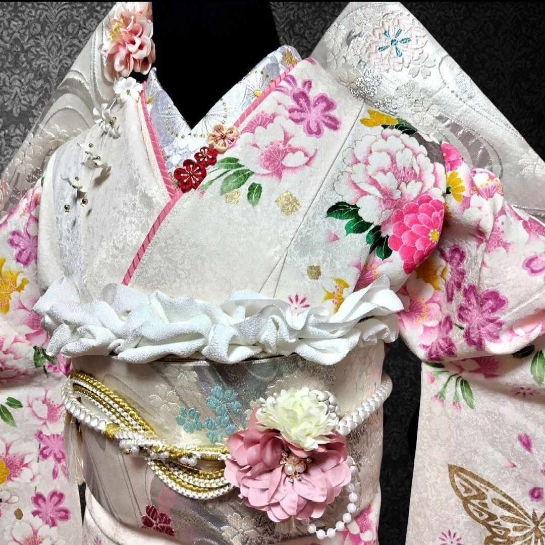 振袖フルセット(8点)・成人式・金彩加工・くすみ・ピンク・正絹・逸品