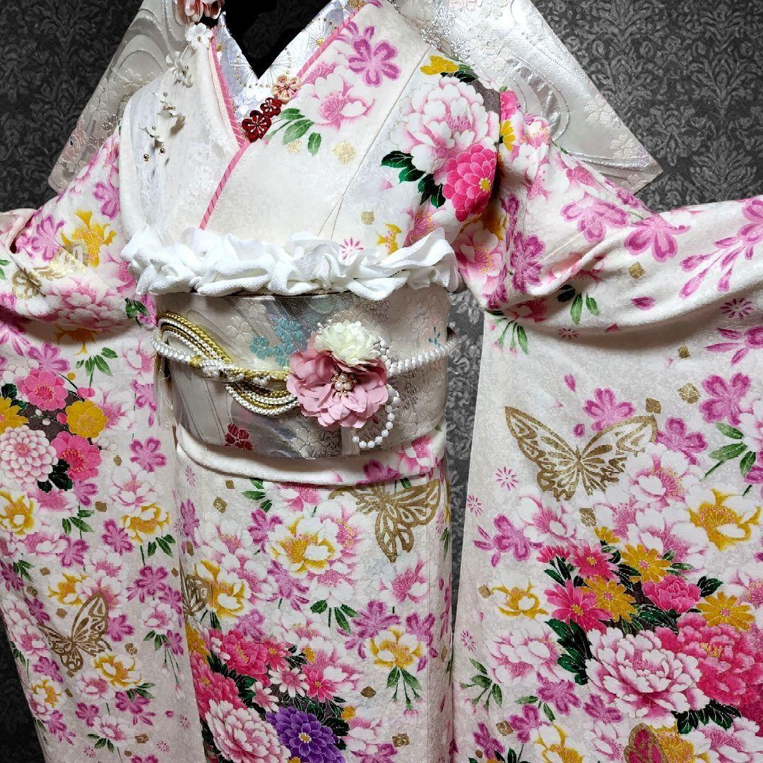 振袖フルセット(8点)・成人式・金彩加工・くすみ・ピンク・正絹・逸品