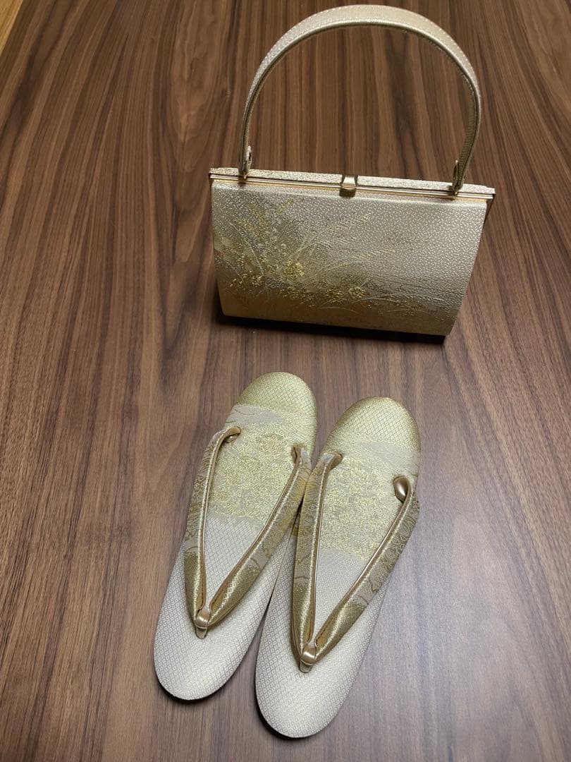 和装用　礼装　佐賀錦　Ｍ〜Ｌサイズ　留袖用 日本製 草履バッグ ゴールド 花柄