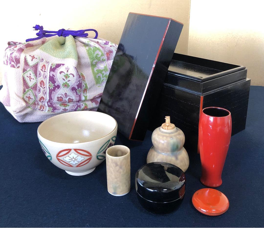‼️割引《R》茶道具 黒柿合せ塗 茶箱 お茶道具6点付　250731F3