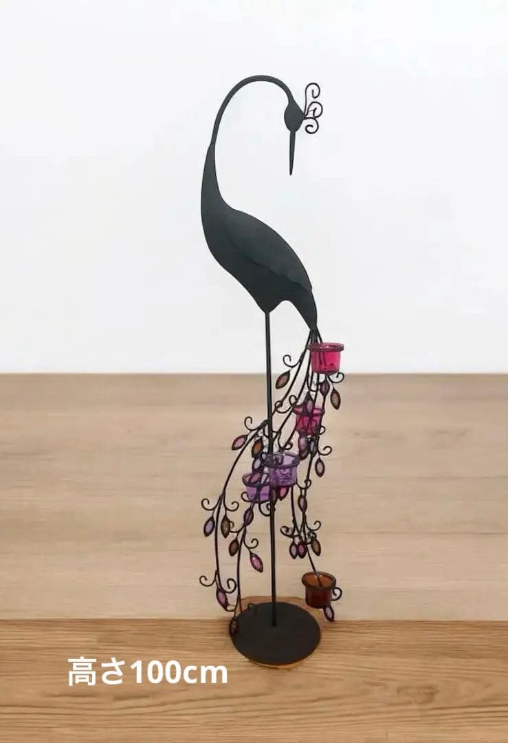 美品　孔雀　アイアン　キャンドルスタンド