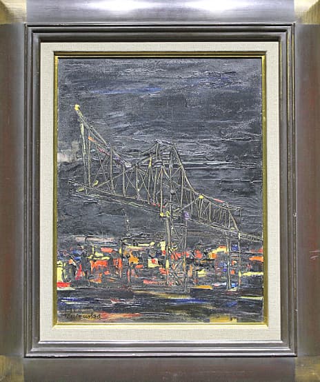 鶴岡義雄 【ニューオリンズ夜景】1958年 油彩 6号