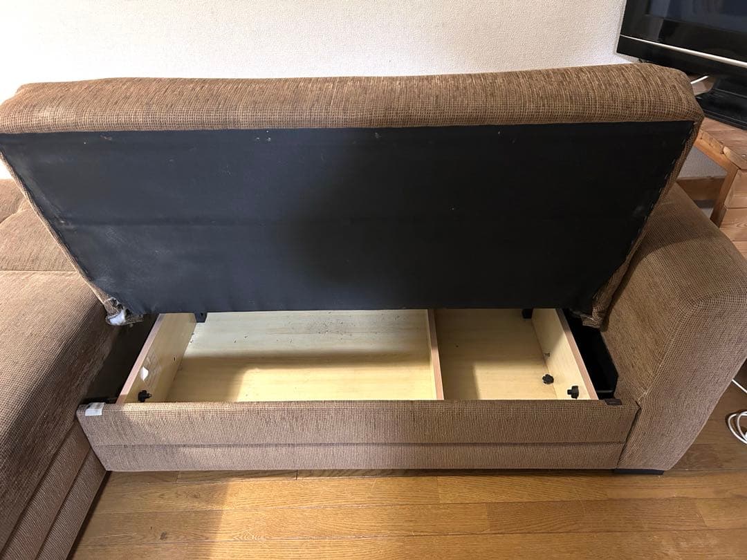 【フランスベット/都内近郊のみ】ブラウン L字型ソファベット　4人がけ