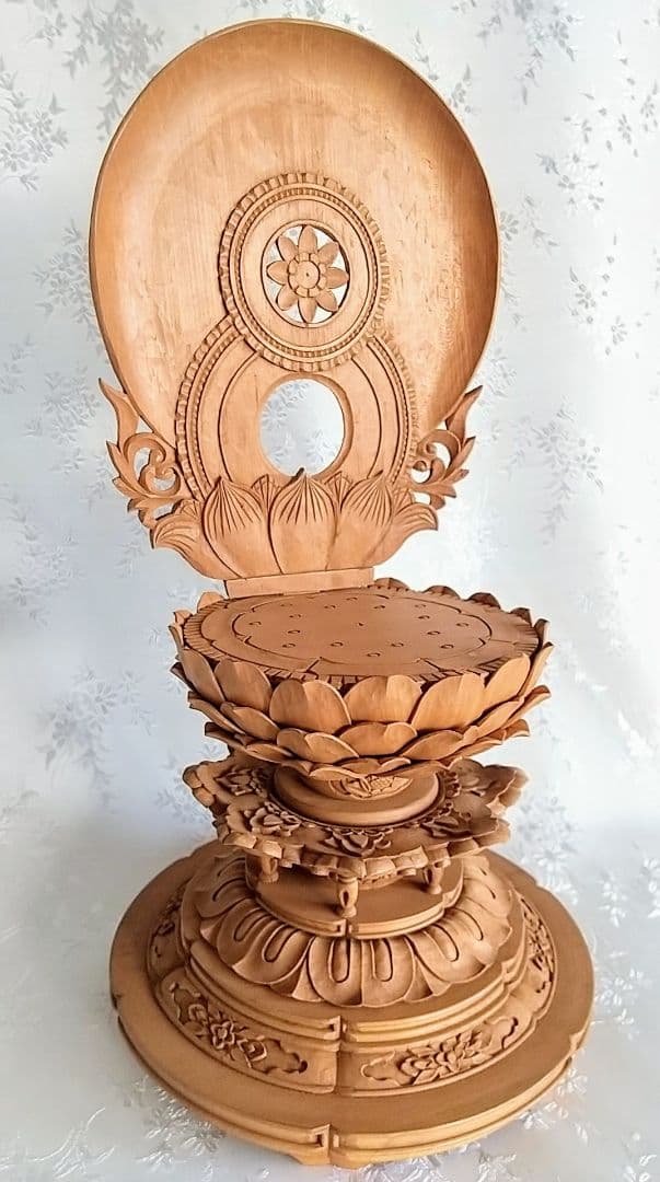 台座+光背 3.5寸坐像用#595 円台 円光 木彫 仏像付属品