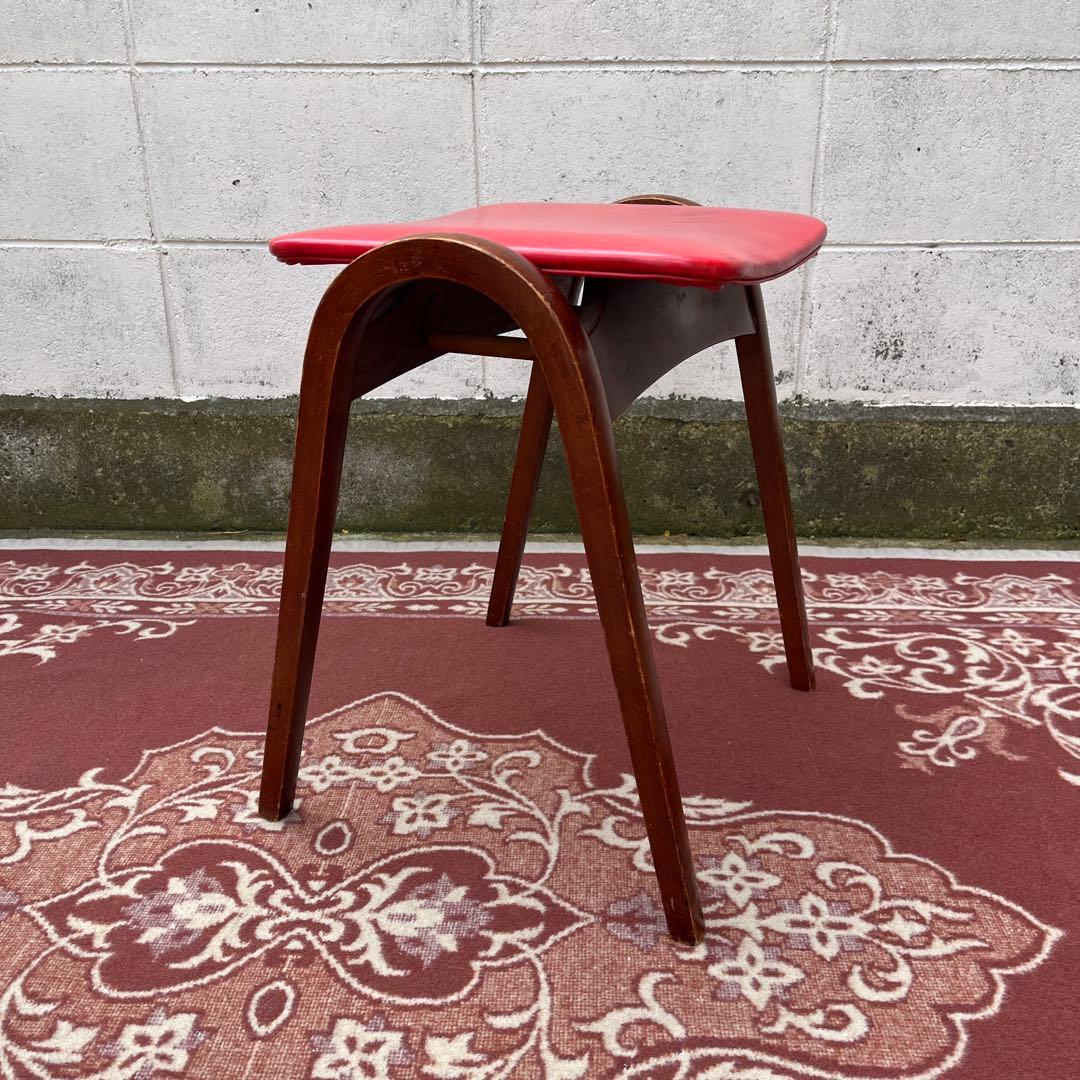 剣持勇デザイン ◾️ 秋田木工 木製スタッキングスツール 椅子 赤 レッド