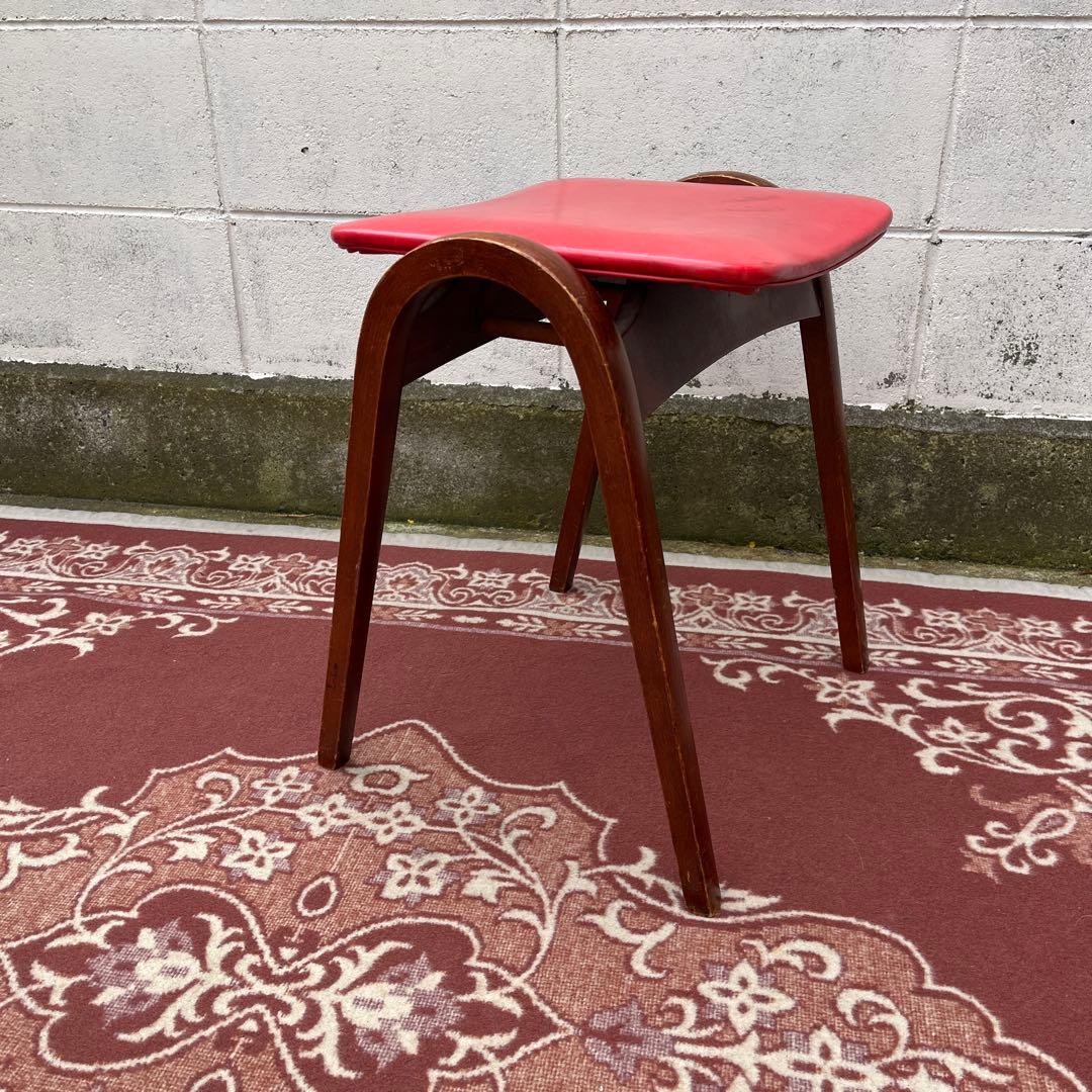 剣持勇デザイン ◾️ 秋田木工 木製スタッキングスツール 椅子 赤 レッド