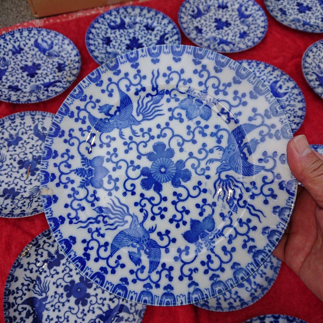 オールドノリタケ鳳凰皿唐草、染付皿