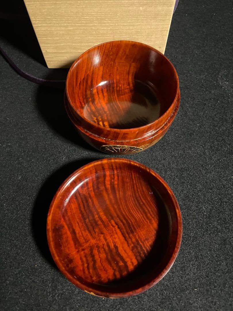 加賀蒔絵　松浦寛子作 恭永監修　螺鈿金蒔絵棗　御所車蒔絵 共箱付 高級茶道具