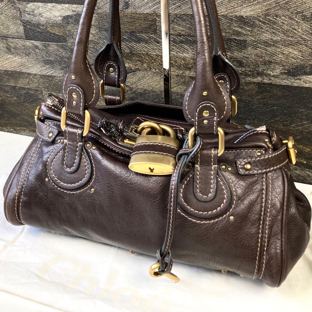 極美品 Chloe パディントン ハンドバッグ 南京錠 ダークブラウン レザー