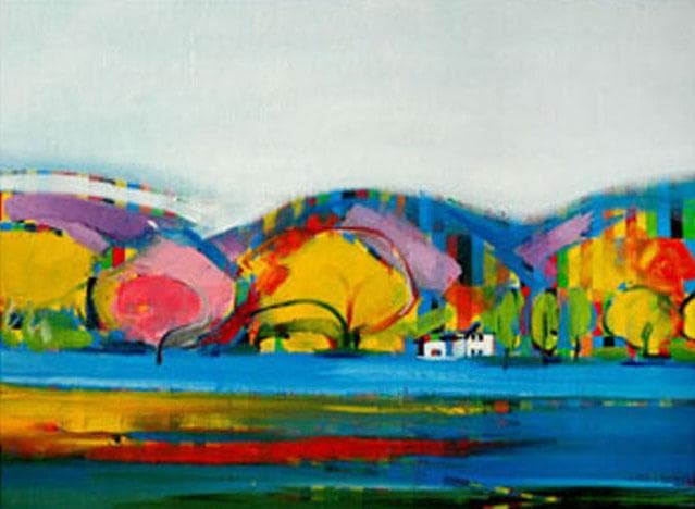 油絵 菅家令子 絵 絵画インテリア 額付(黒) uF6-081811 風景 紅葉