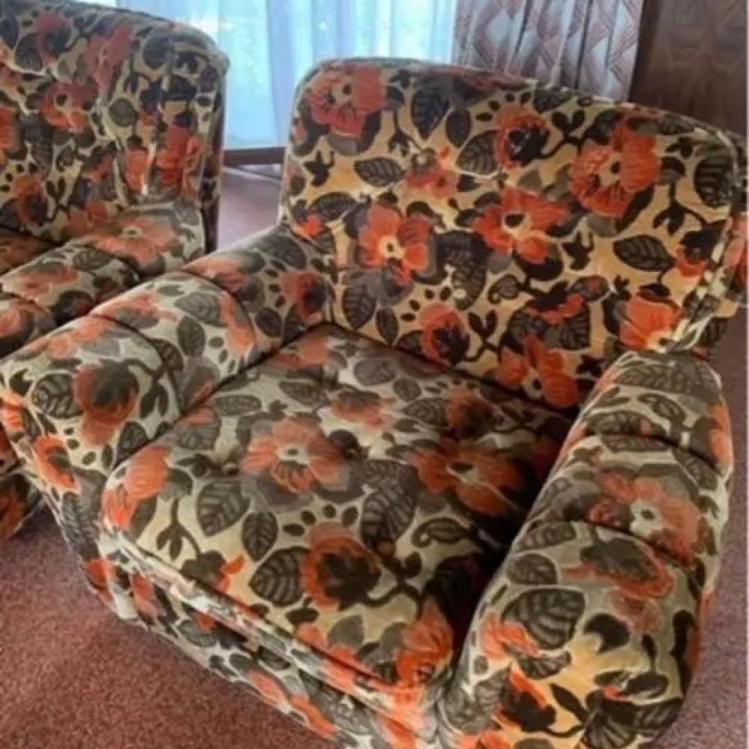 数日限定 70年代レトロ花柄ソファセット 直接引渡しのみ