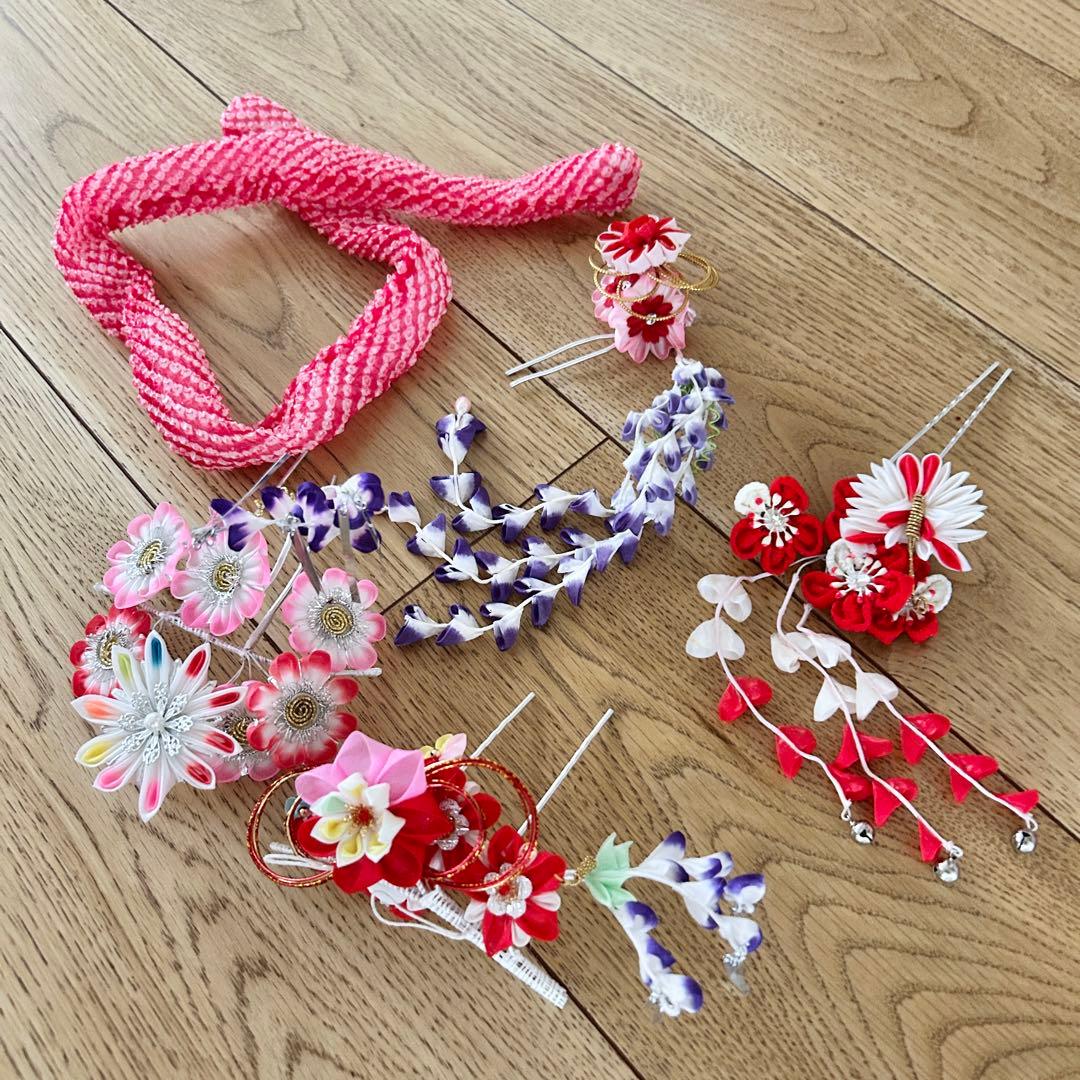 正絹　七五三 女の子7歳着物・帯セット　白　レトロ　アンティーク　日本製