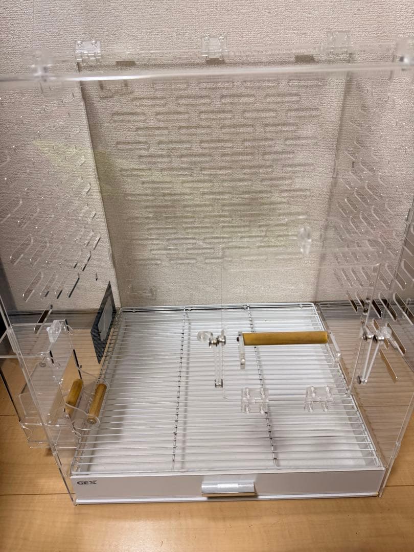 アクリル小動物用ケージ 木製止まり木付き　フクロモモンガ　インコ　オオム　 鳥