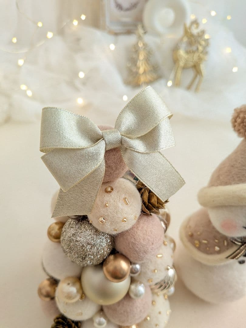 【クリスマス飾り】フェルトボールツリー&スノーマンのセットアイテム（ホワイト系）