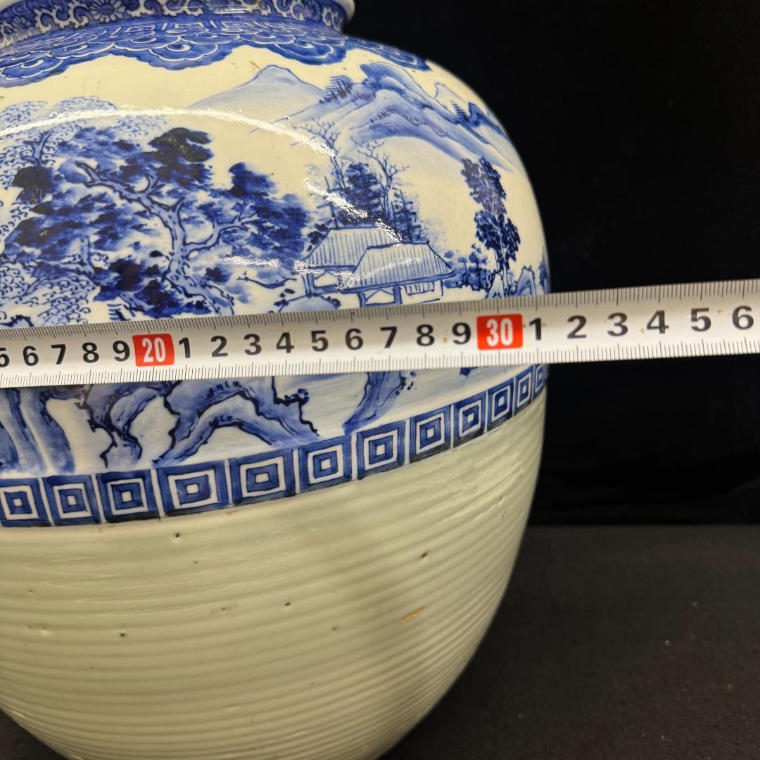 希少！肥前有田　金作製　花瓶　　名工　大正時代　時代物染付 山水青花