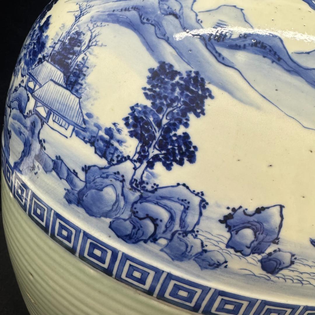 希少！肥前有田　金作製　花瓶　　名工　大正時代　時代物染付 山水青花