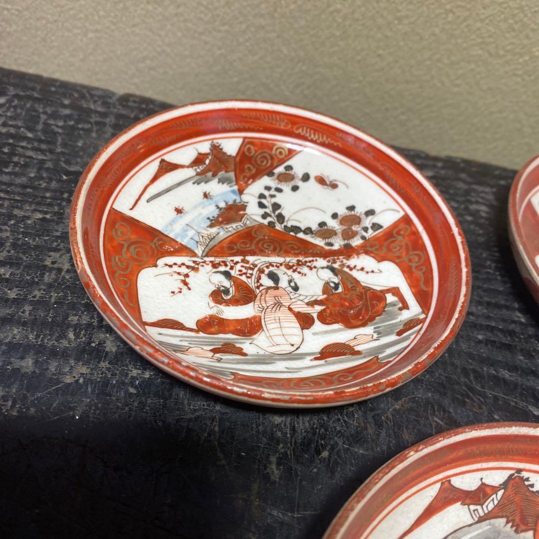 明治　九谷　赤絵小皿5枚セット