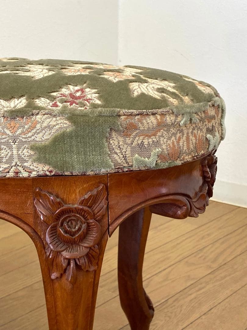 アンティーク レトロ オットマン スツール 猫脚 木製 彫刻