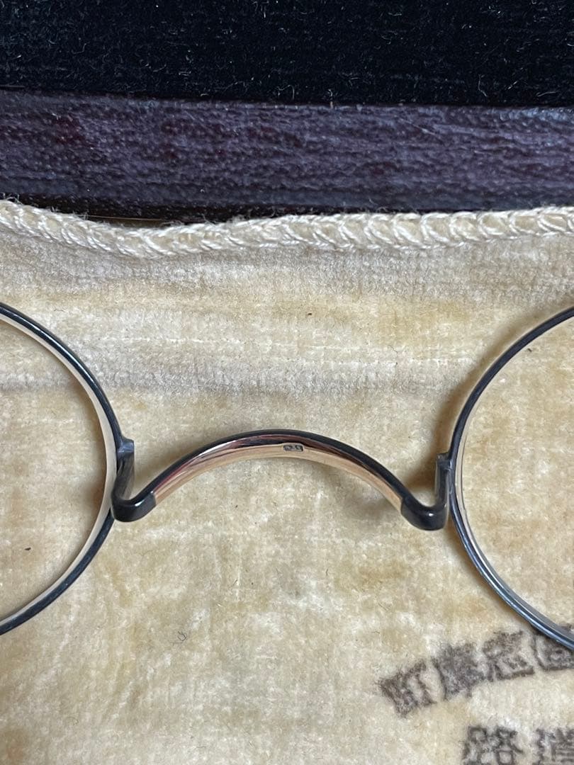 昭和初期 高級アンティーク丸眼鏡 河内屋 K10鼻あて ケース付