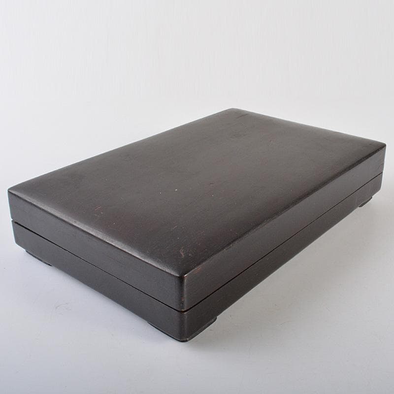 中国　書道具　端渓硯　緑端渓　唐木箱付　C　R7141