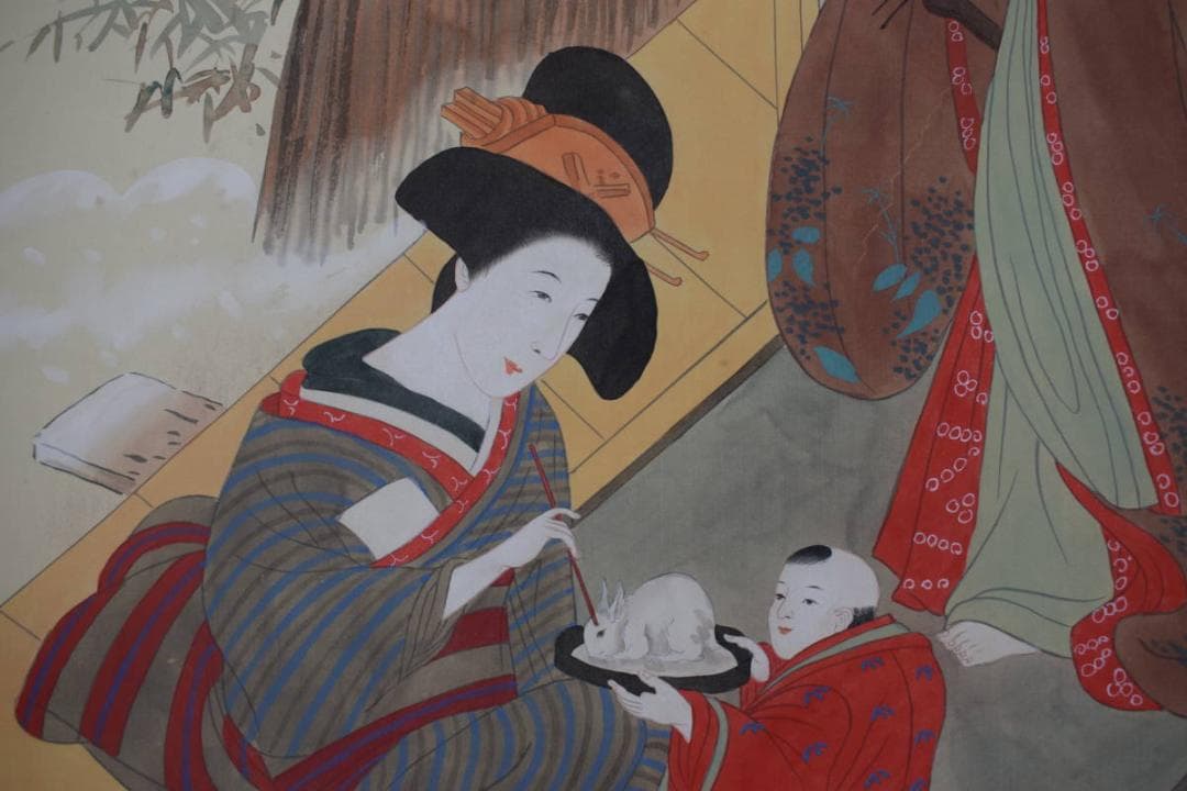 作者不詳/浮世絵/美人画/雪遊び/掛軸☆宝船☆Y-813　JM