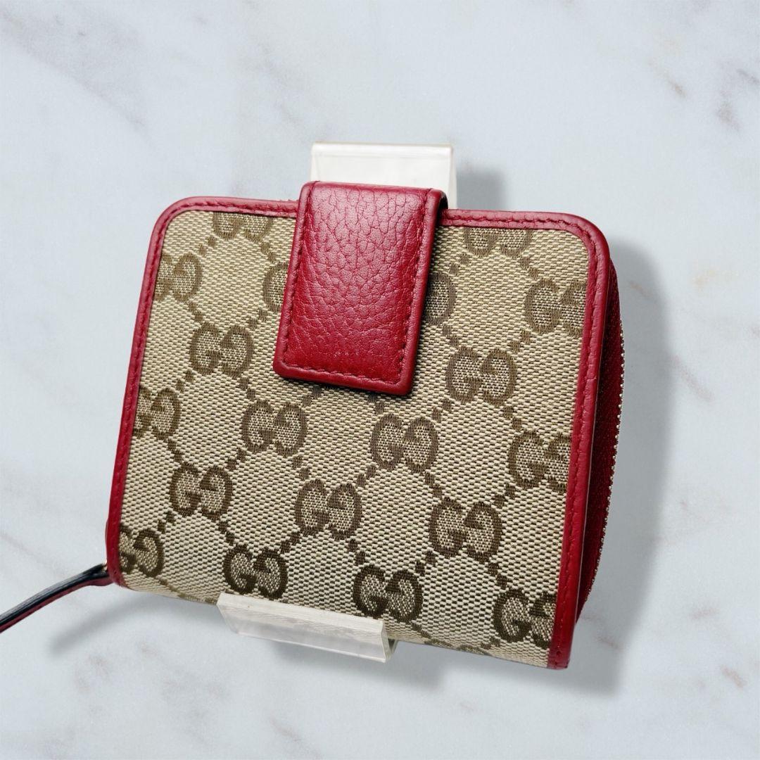 01 極美品 GUCCI GGキャンバス 二つ折り財布 n9