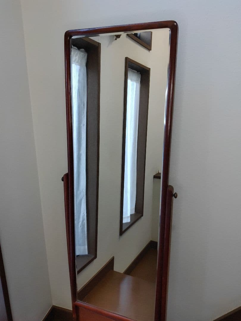 伝統工芸　江戸指物　姿見　鏡　面取り鏡　ミラー　スタンドミラー　アンティーク