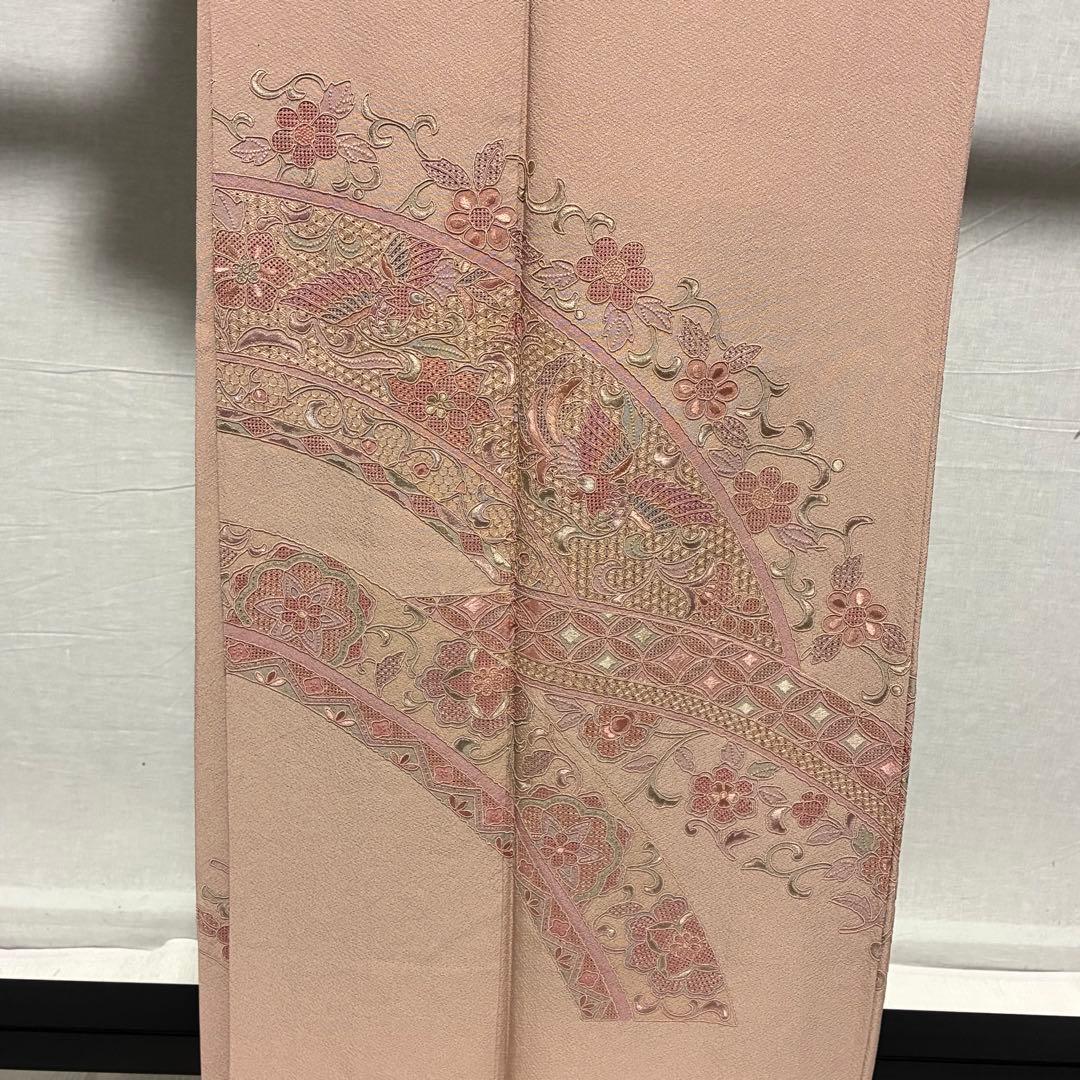 D49 訪問着 総刺繍 汕頭・蘇州 一つ紋 正絹 着物 袷 極美品