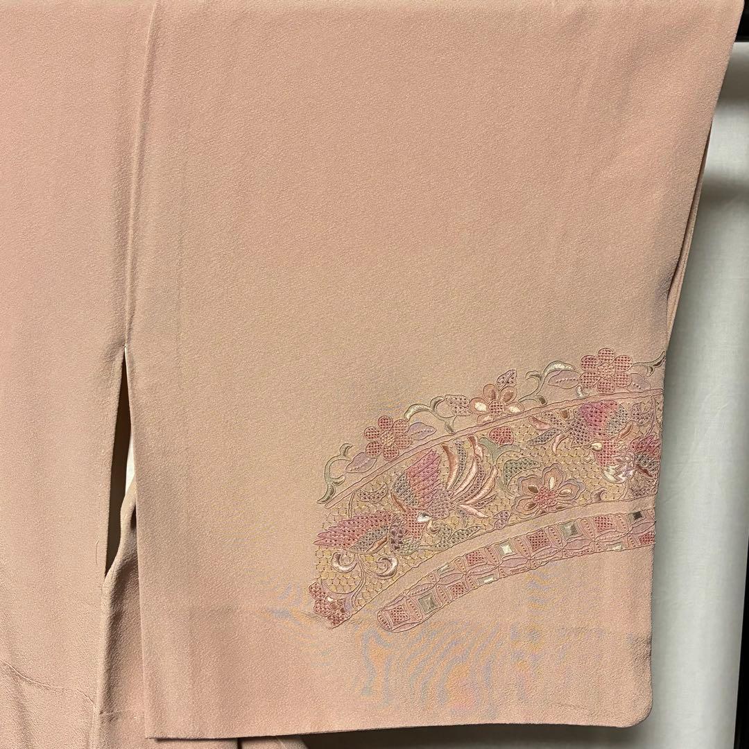 D49 訪問着 総刺繍 汕頭・蘇州 一つ紋 正絹 着物 袷 極美品